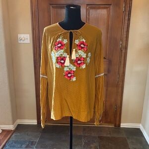 Floral Embroidered Mustard Top By Forever That Girl